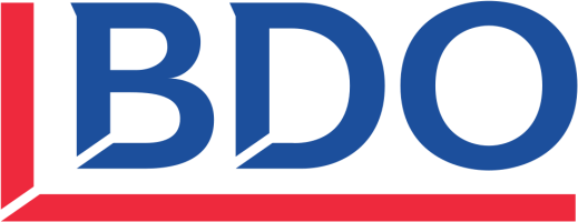 BDO-Logo: Blaue Großbuchstaben: BDO, links und unten umrahmt von einem roten Streifen
