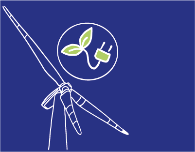 Illustration von einem Windrad und einem Stecker mit Blättern