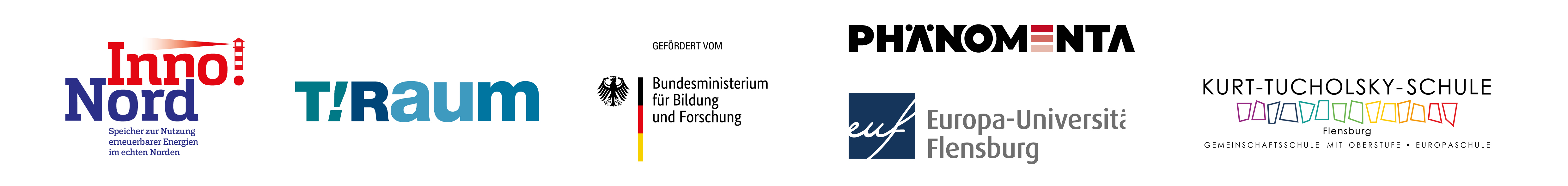 Logos der drei Partner-Organisationen auf weißem Grund: Inno!Nord, Europa-Universität Flensburg, Phänomenta und Kurt-Tucholsky Schule