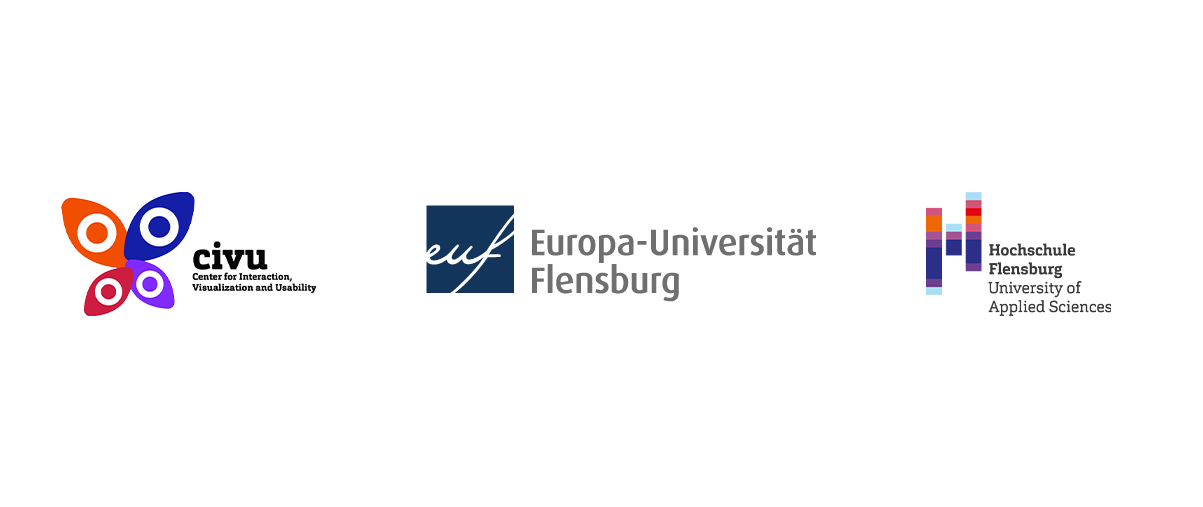 Drei Logos in einer Reihe: CIVU - Centre for Interaction, Visualization and Usability, Europa-Universität Flensburg und Hochschule Flensburg.