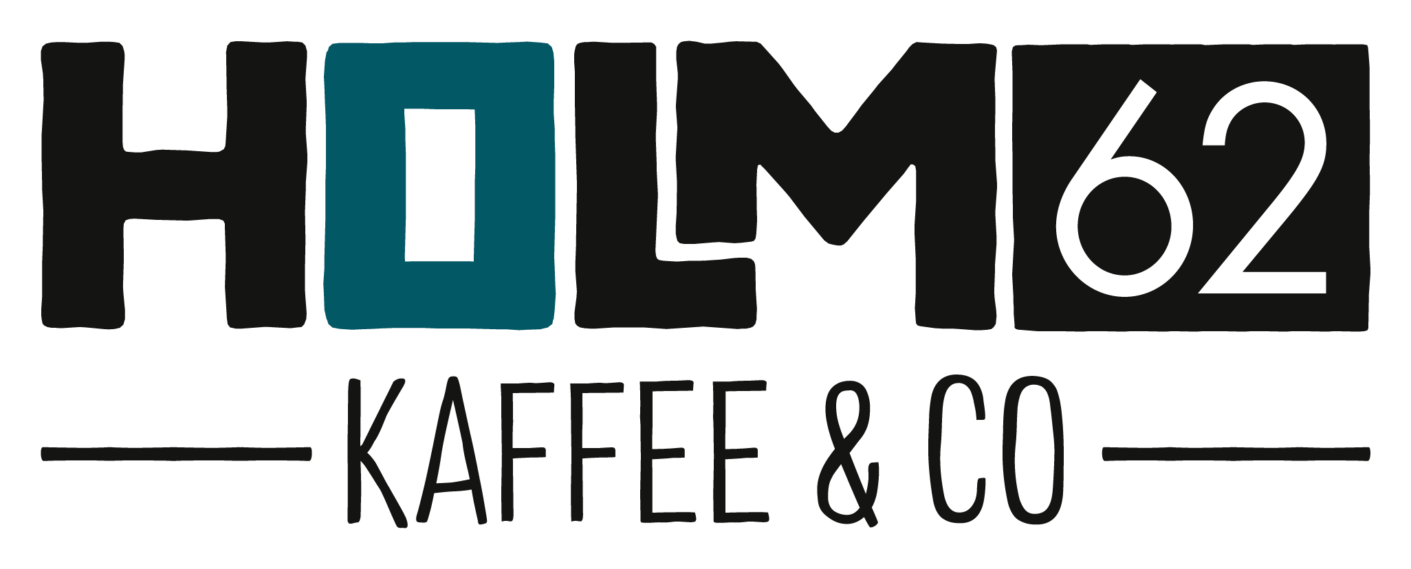 Name des Cafés Holm 62 auf weißem Grund