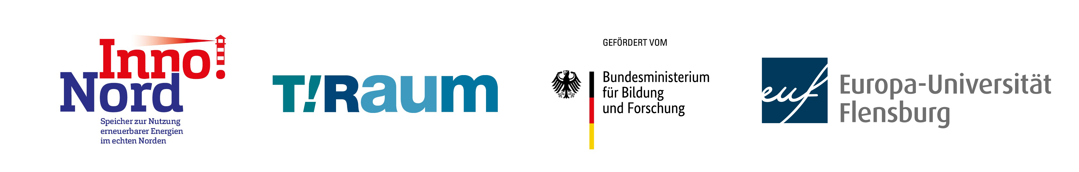 Logos auf weißem Grund: Inno!Nord, T!Raum, Bundesministerium für Bildung und Forschung, Europa-Universität Flensburg.