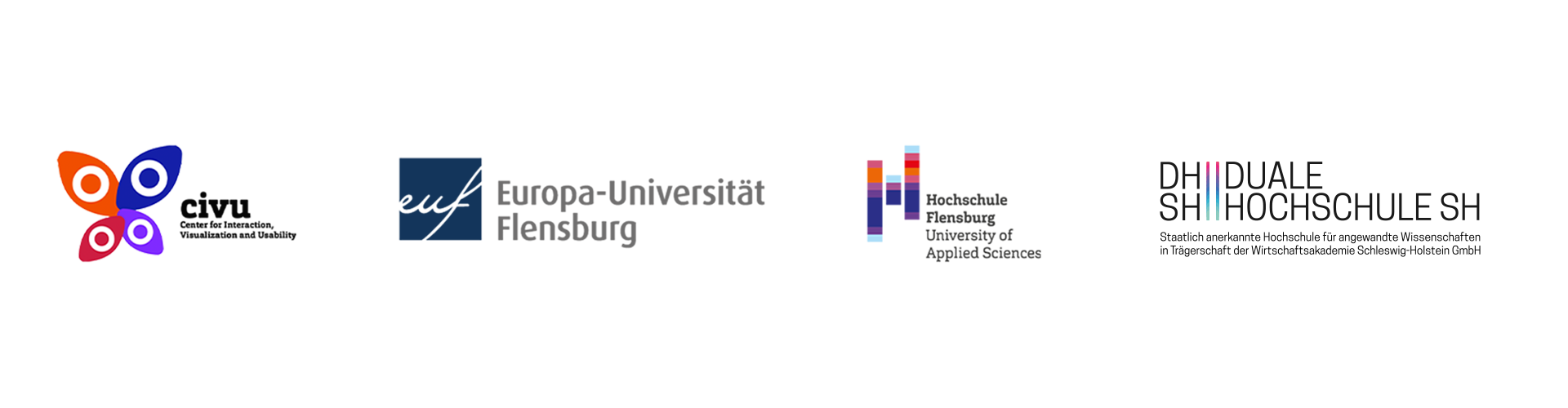 Vier Logos: CIVU, Europa-Uni Flensburg, Hochschule Flensburg, Duale Hochschule SH