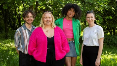 Das Gewinnerteam in Rostock: (v. l.) Daniel Schmidt, Lena Dandenelle, Ben Lucy Schaub und Isabelle Chaplot. Nicht auf dem Foto, aber auch Teil des Teams: Lea Majer und Antonia Leese.