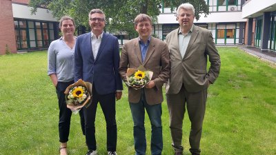 Auf gute Zusammenarbeit im neuen Senat setzen Kanzlerin Maren Brechtefeld, Senatsvorsitzender Prof. Dr. Thomas Schmidt, der stellvertretende Senatsvorsitzende Prof. Dr. Thies Langmaack und Hochschulpräsident Dr. habil. Sven Tode (v. l.)