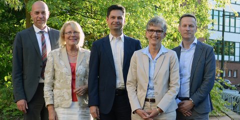 Die Mitglieder des Hochschulrates der Hochschule Flensburg: (v.l.) Maik Render, Cathy Kietzer, Dr. jur. Fabian Geyer, Maren Dobelstein und Hans-Martin Rump.