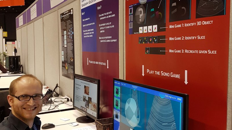 Henner Bendig präsentiert sein Sonografie-Game in Chicago auf dem weltweit größten Radiologiekongress