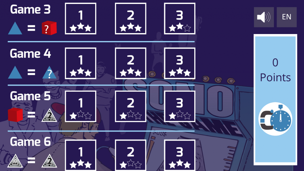 Screenhot der SonoGame App, hier Spielübersicht