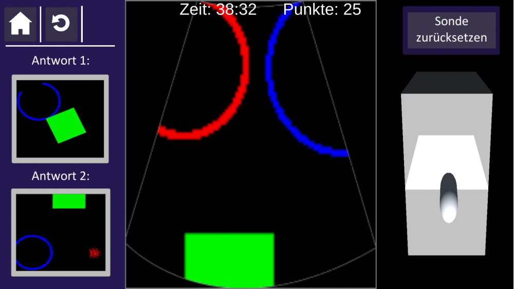 Screenhot der SonoGame App, hier in einem Mini-Game mit farbigen Schnittbildern