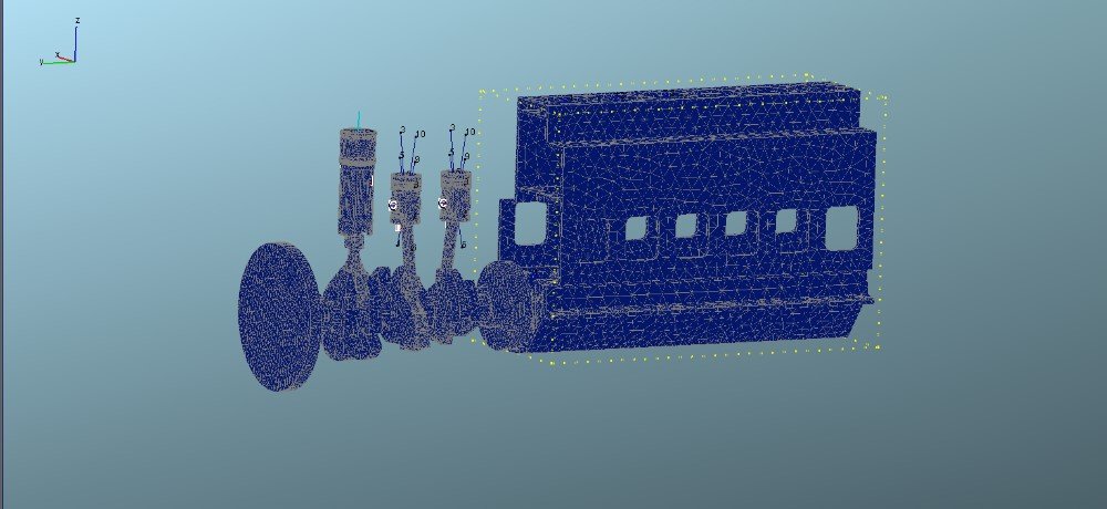 AVL EXCITE 3D-Modellansicht; Kurbeltrieb versetzt dargestellt