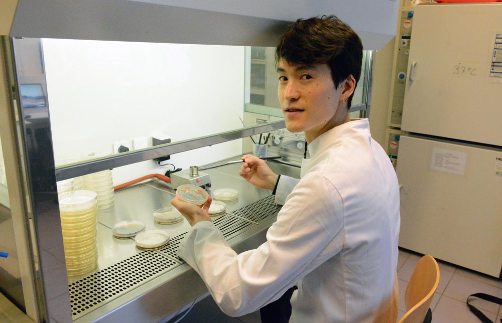 Akira Stiebeling an seinem Arbeitsplatz im Labor.