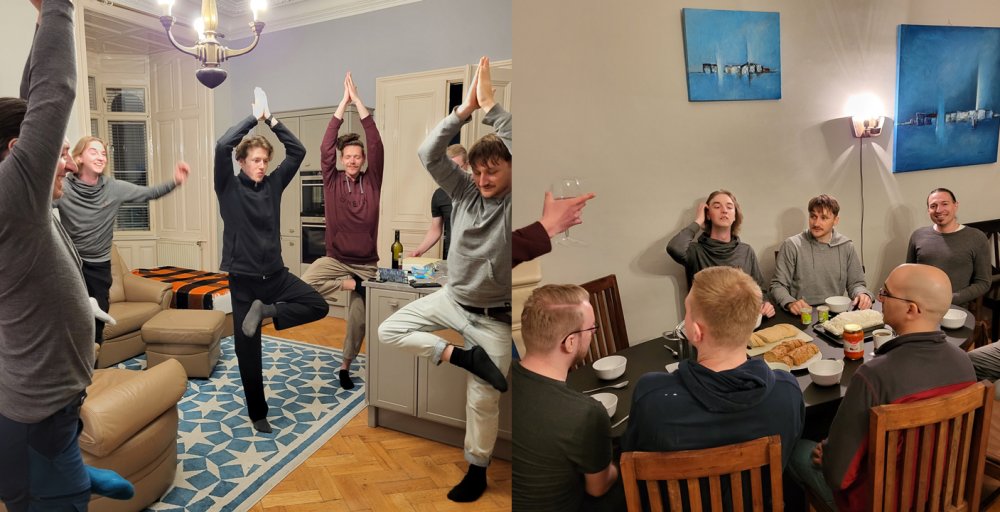 Inoffiziel: Bern Löhlein zeigt seinen Studierenden einige Yoga-Übungen. In der Ferienwohnung wurde auch zusammen gekocht. 