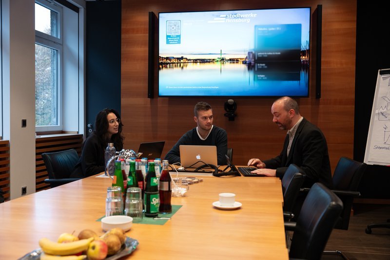 Oumaima Elaloui , Nils Plastwig und Benjamin Held präsentierten arbeiten an energieautarken Neubaugebieten. 