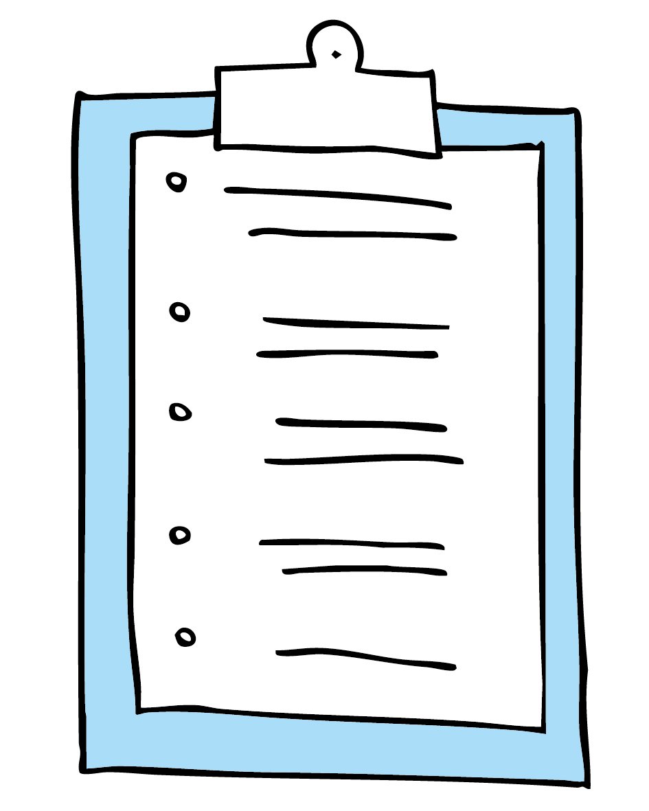 Auf der Grafik ist ein Blatt Papier mit verschiedenen Punkten zu sehen, die wichtige Schritte oder Anforderungen im Bewerbungsprozess darstellen.