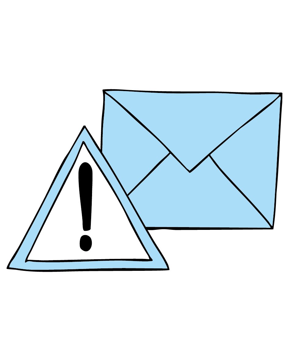 Auf der Grafik sind ein Warnsymbol und ein Briefumschlag mit einem Schreiben zu sehen, was auf den Freischaltcode per E-Mail hinweist.