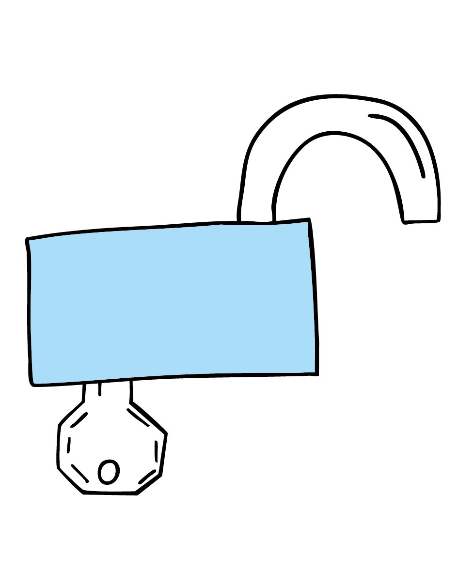 Auf der Grafik ist ein Schloss mit einem Schlüssel zu sehen, was den ersten Schritt zur Registrierung symbolisiert.