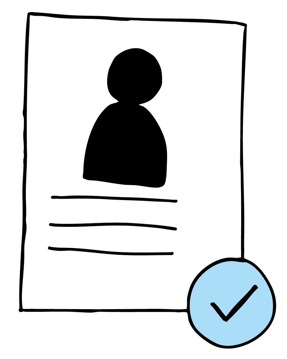 Auf der nächsten Grafik ist ein Benutzersymbol mit einem Haken sowie ein Eingabefeld zu sehen, was den Abschluss der Konto-Registrierung und das Ausfüllen eines Formularfeldes symbolisiert.