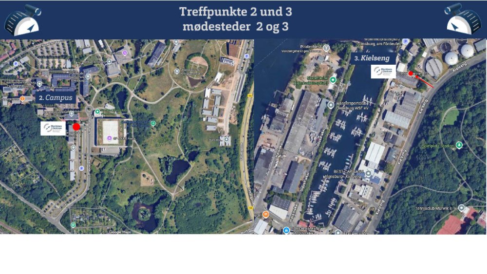 Flyer-Seite mit Anfahrtskizzen im Flensburger Stadtgebiet