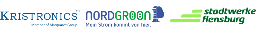 Drei Unternehmenslogos: Kristonics, Nordgröön und Stadtwerke Flensburg.