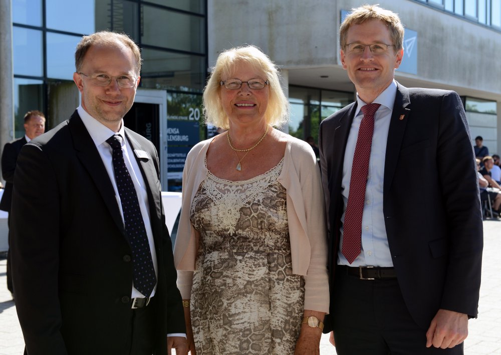 Die Hochschulratsvorsitzende Cathy Kietzer hatte eingeladen zur Amtseinführung von Hochschul-Präsident Dr. Christoph Jansen (links). Auch Ministerpräsident Daniel Günther war unter den Gästen.