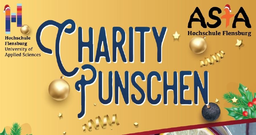 Ausschnitt aus dem Poster zur Veranstaltung, zu sehen ist ein Schriftzug "Charity Punschen" auf goldenem Grund