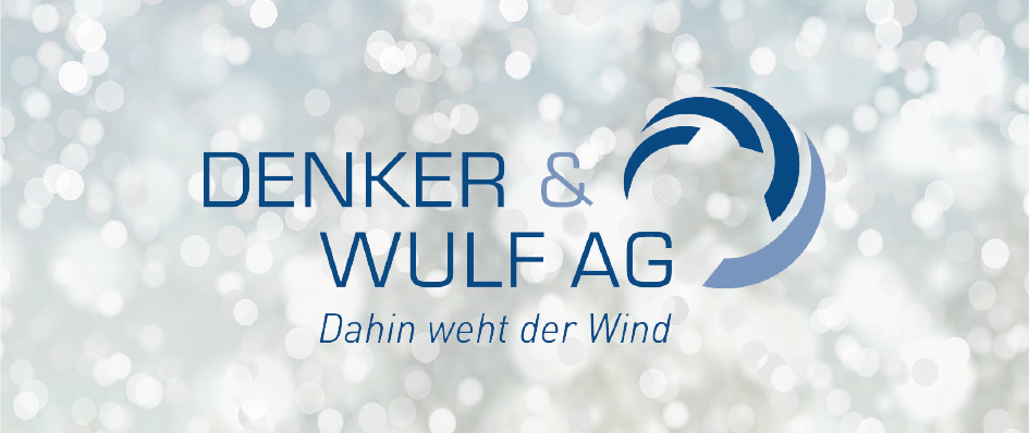 Weihnachtlicher Hintergrund mit Denker & Wulf AG-Firmenlogo drauf.