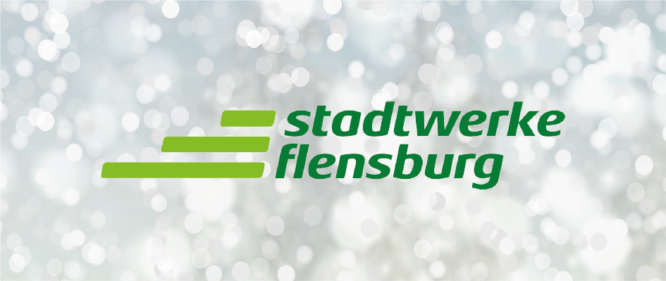 Weihnachtlicher Hintergrund mit Stadtwerke-Firmenlogo drauf.