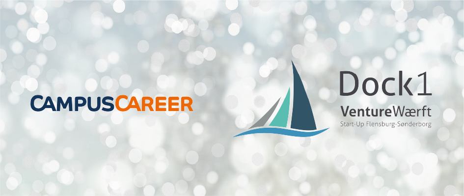 Weihnachtlicher Hintergrund mit CampusCareer- und Venture Werft-Logo drauf.