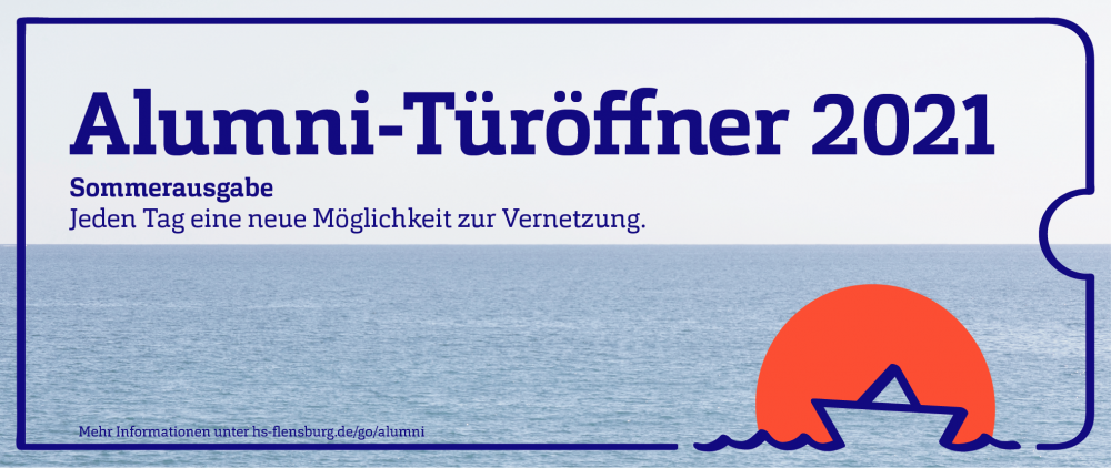 Grafik: Meer und Horizont, darin das Alumniverein-Logo: Ein Schiff vor roter Sonne, und der Veranstaltungstitel.