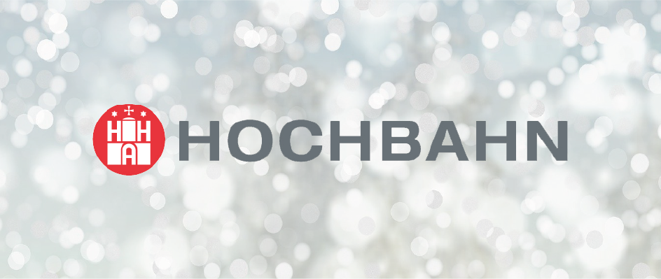 Weihnachtlicher Hintergrund mit Hochbahn-Firmenlogo drauf.