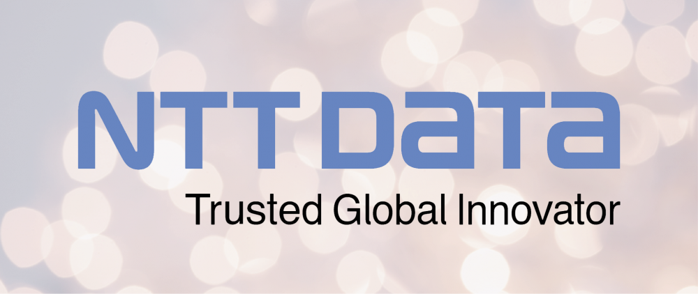 Weihnachtlicher Hintergrund mit NTT DATA-Firmenlogo drauf.