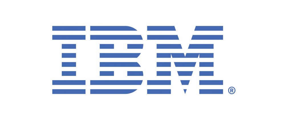 Buchstaben IBM in blau-weiß gestreift auf weißem Grund