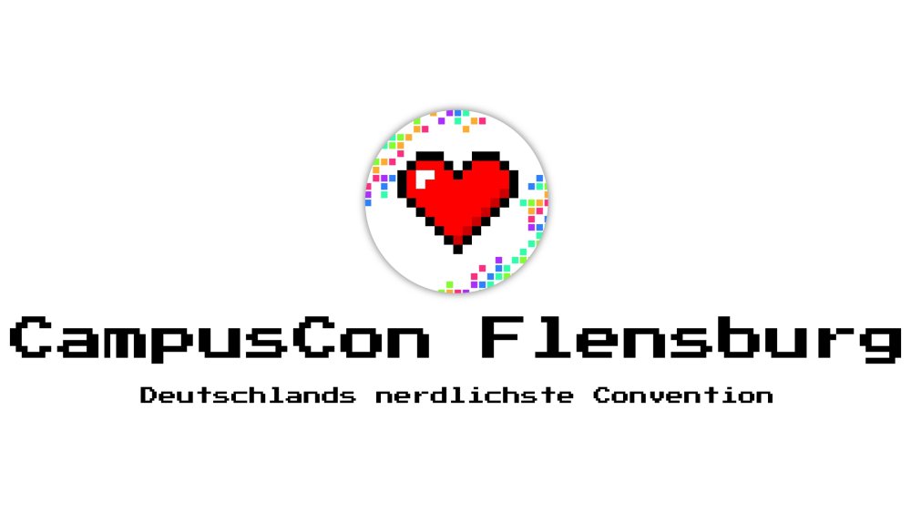 Logo der CampusCon: Ein rotes Herz im Retro-Videospiel-Look, darunter der Schriftzug: CampusCon Flensburg - Deutschlands nördlichste Convention"