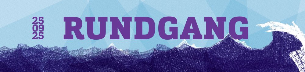 Grafik: Dunkelblaue Wellen auf hellblauem Grund. Auf den wellen steht in lila: 250925 Rundgang