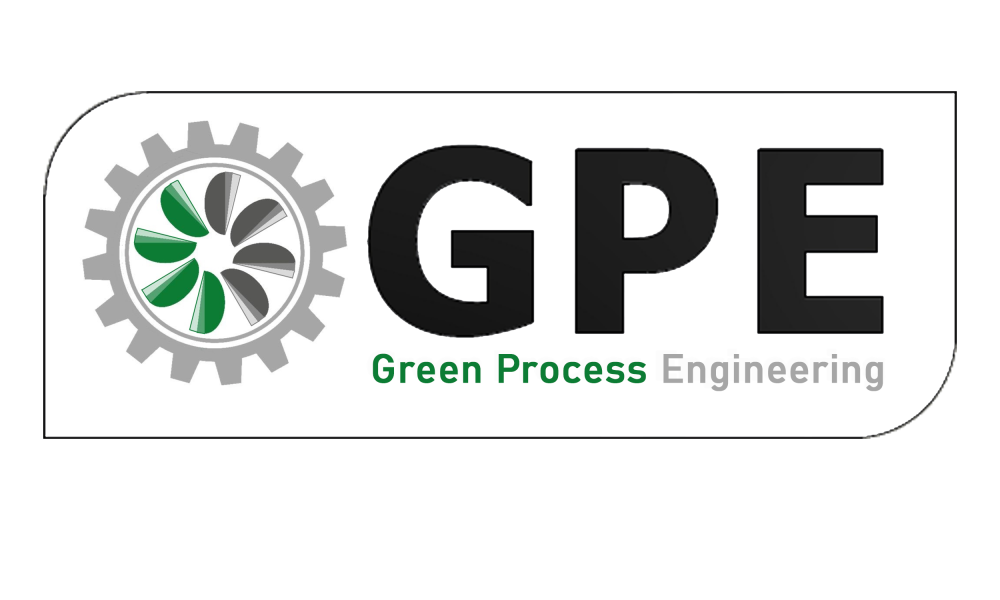 Unternehmenslogo: Ein Zahnrad, daneben drei Großbuchstaben GPE und Text: Green Process Engineering