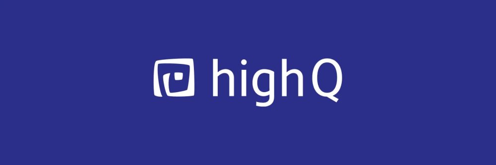 Blauer Hintergrund mit weißem Logo: highQ