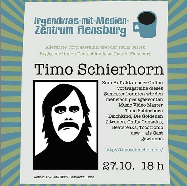 Poster: Gezeichnetes Porträt des Vortragenden neben Text mit Infos zum Vortrag.