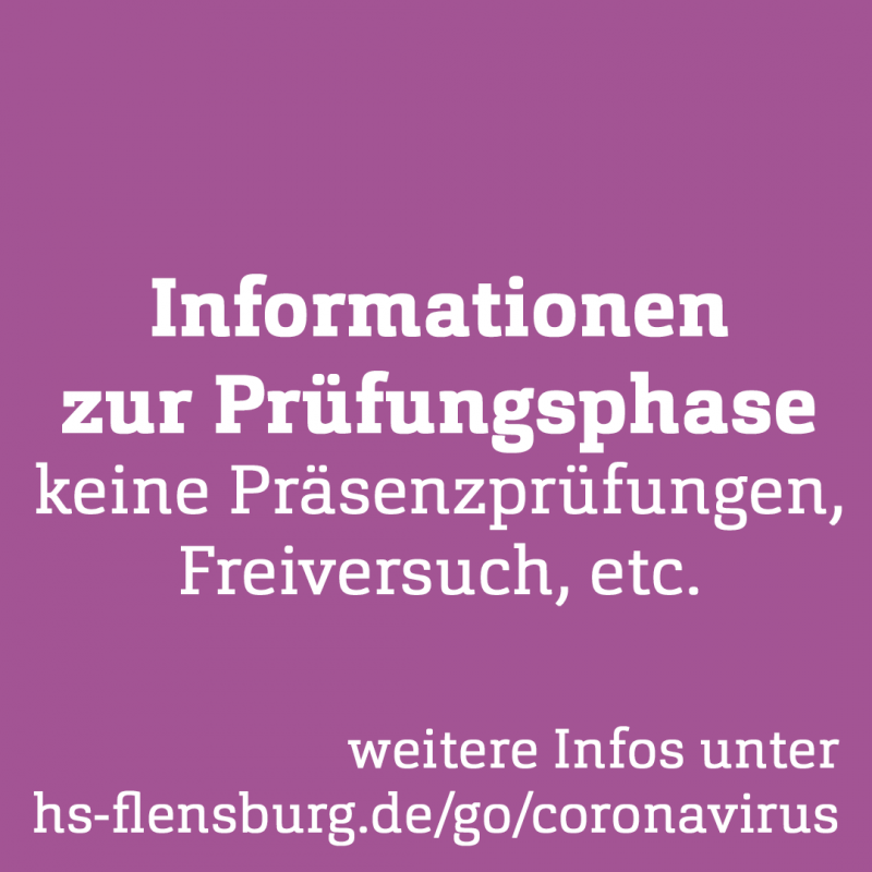Lila Quadrat mit weißer Sschrift: "Informationen zur Prüfungsphase" und Verweis auf Website.