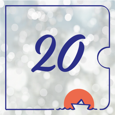 Angedeutete Kalendertür: 20 auf grauem Hintergrund.