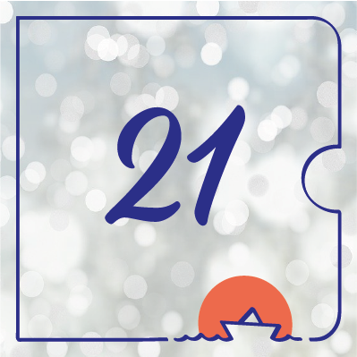 Angedeutete Kalendertür: 21 auf grauem Hintergrund.