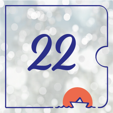 Angedeutete Kalendertür: 22 auf grauem Hintergrund.