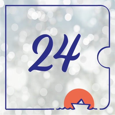 Angedeutete Kalendertür: 24 auf grauem Hintergrund.