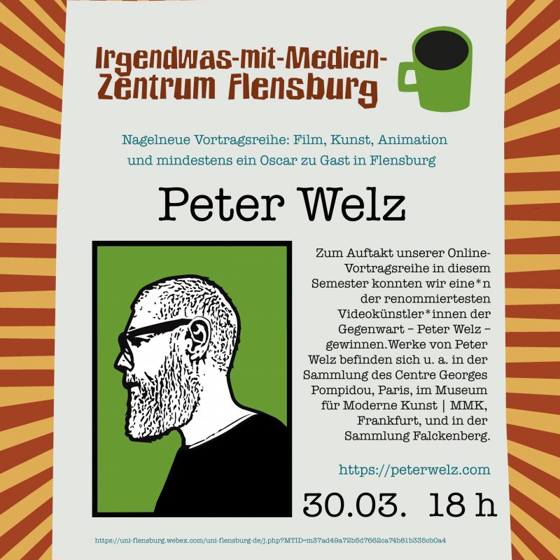 Plakatausschnitt: Gestreifter Untergrund, darauf eine graue Fläche mit den Informationen zur Veranstaltung