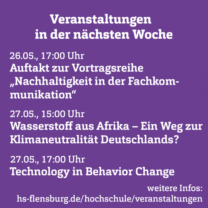 Grafik: Lila Untergrund mit Liste von Veranstaltungen in weißer Schrift