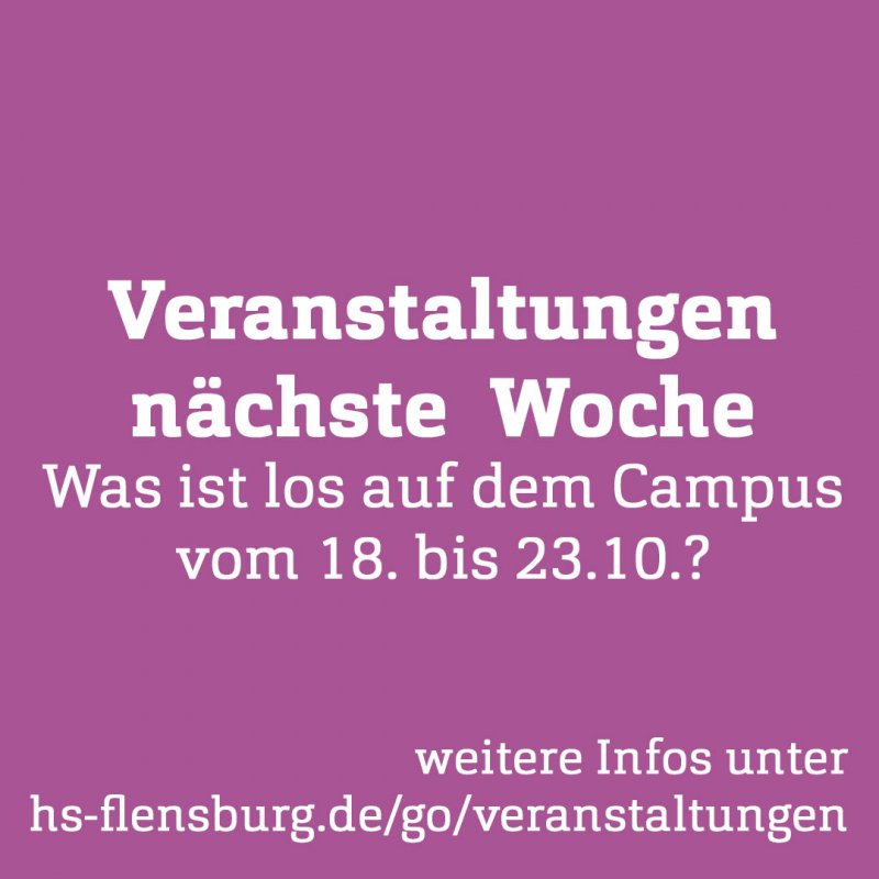 Lilafarbenes Quadrat mit weißer Schrift: "Veranstaltungen nächste Woche"