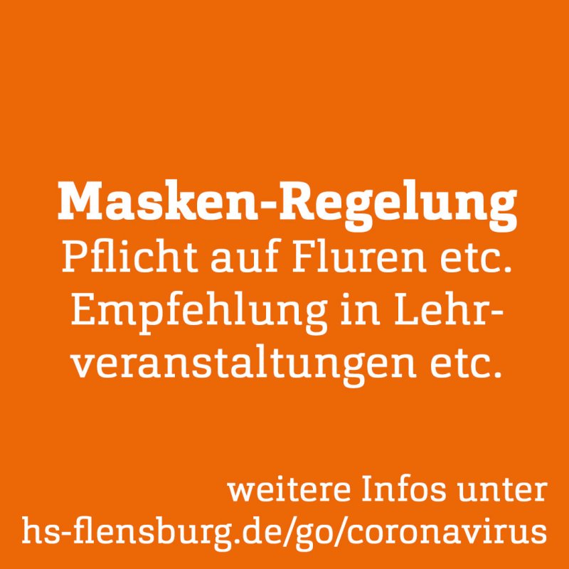 Oranges Quadrat mit weißer Schrift: "Masken-Regelung"