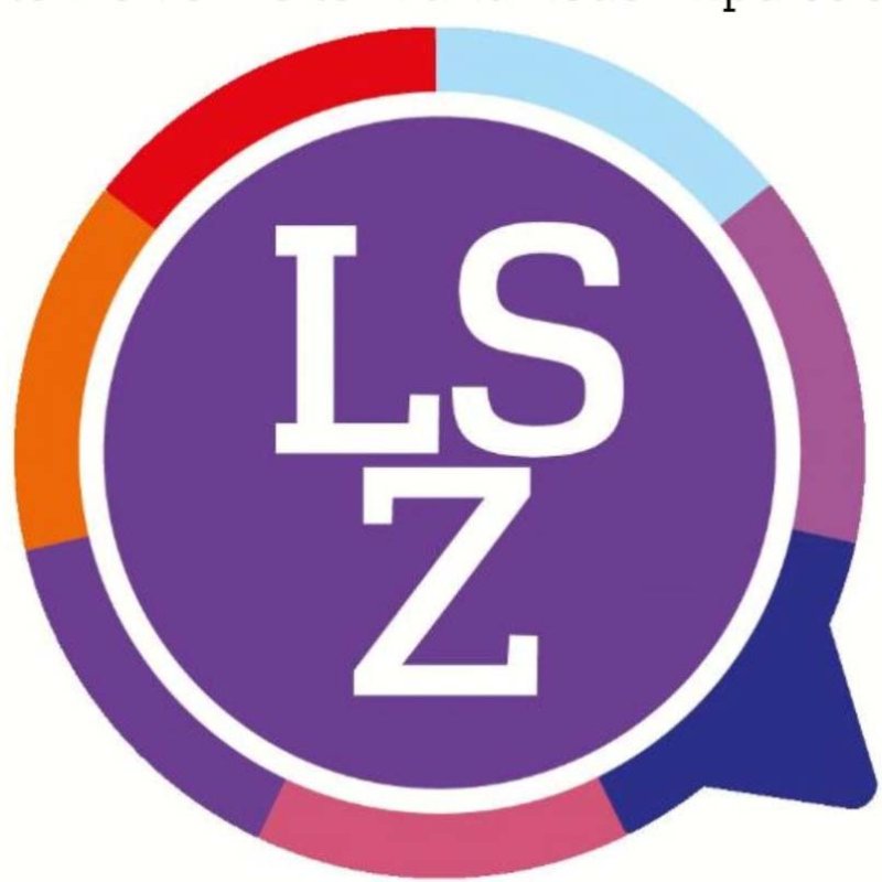 LSZ Logo: In der Mitte ein Kreis mit den Buchstaben LSZ, drumherum ein weiter Kreis aus einzelnen Teilen. Insgesamt entsteht der Eindruck einer Sprechblase.