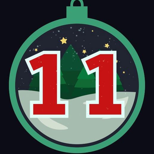 Grafik einer Weihnachtsbaumkugel mit einer 11 drin.