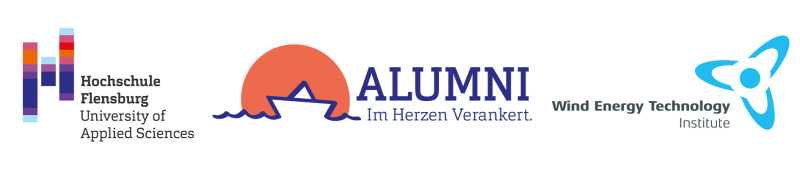 Drei Logos: Hochschule Flensburg, Alumni- und Förderverein der Hochschule Flensburg e.V., Wind Energy Technology Institute