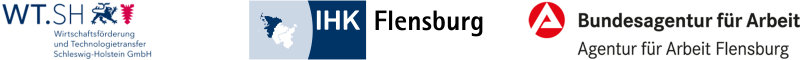 Drei Logos: WT.SH, IHK Flensburg und Agentur für Arbeit Flensburg.